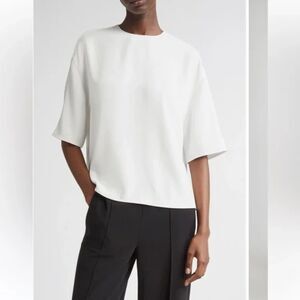 VINCE Women's Off White Dolman Elbow Sleeve Crepe Tee Size XL